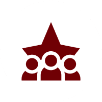 Three figures under a red star icon.