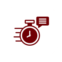 Stopwatch with speech bubble icon.